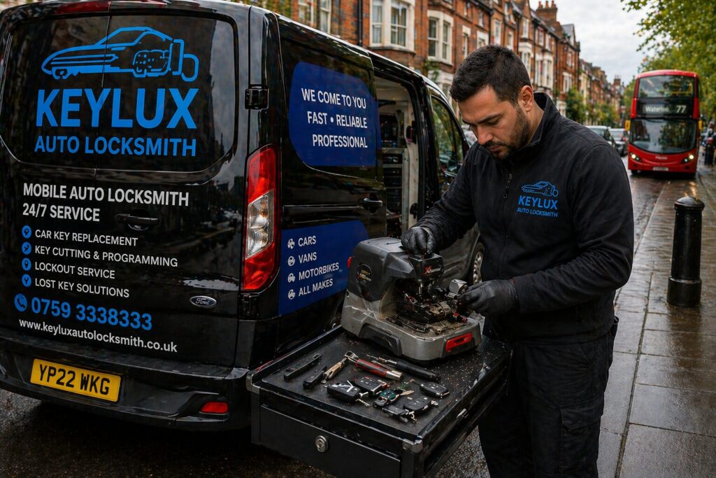 Best mobile locksmith for cars London – Keylux auto locksmith technician working on-site in London