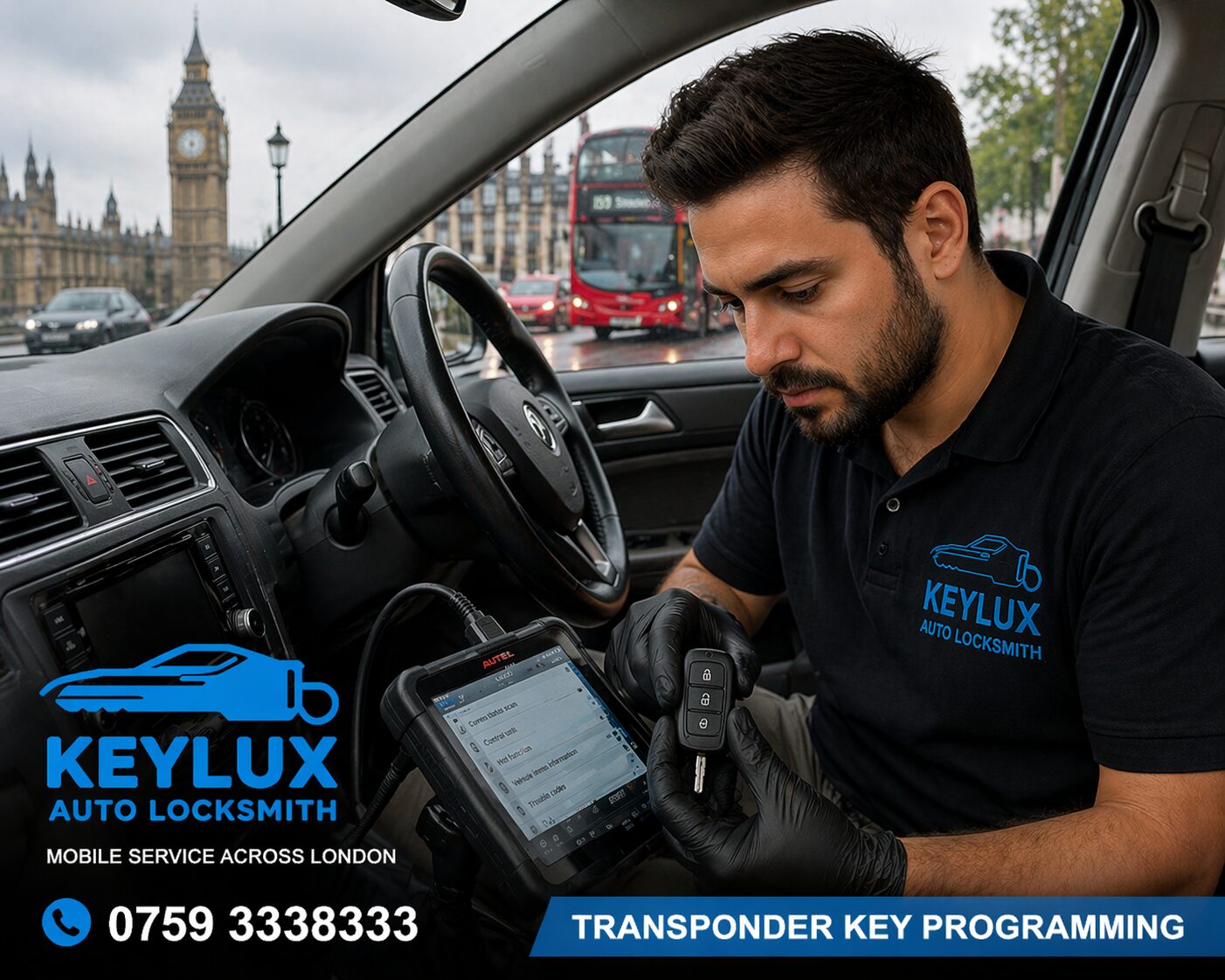 Keylux mobile technician programming a transponder car key in London
